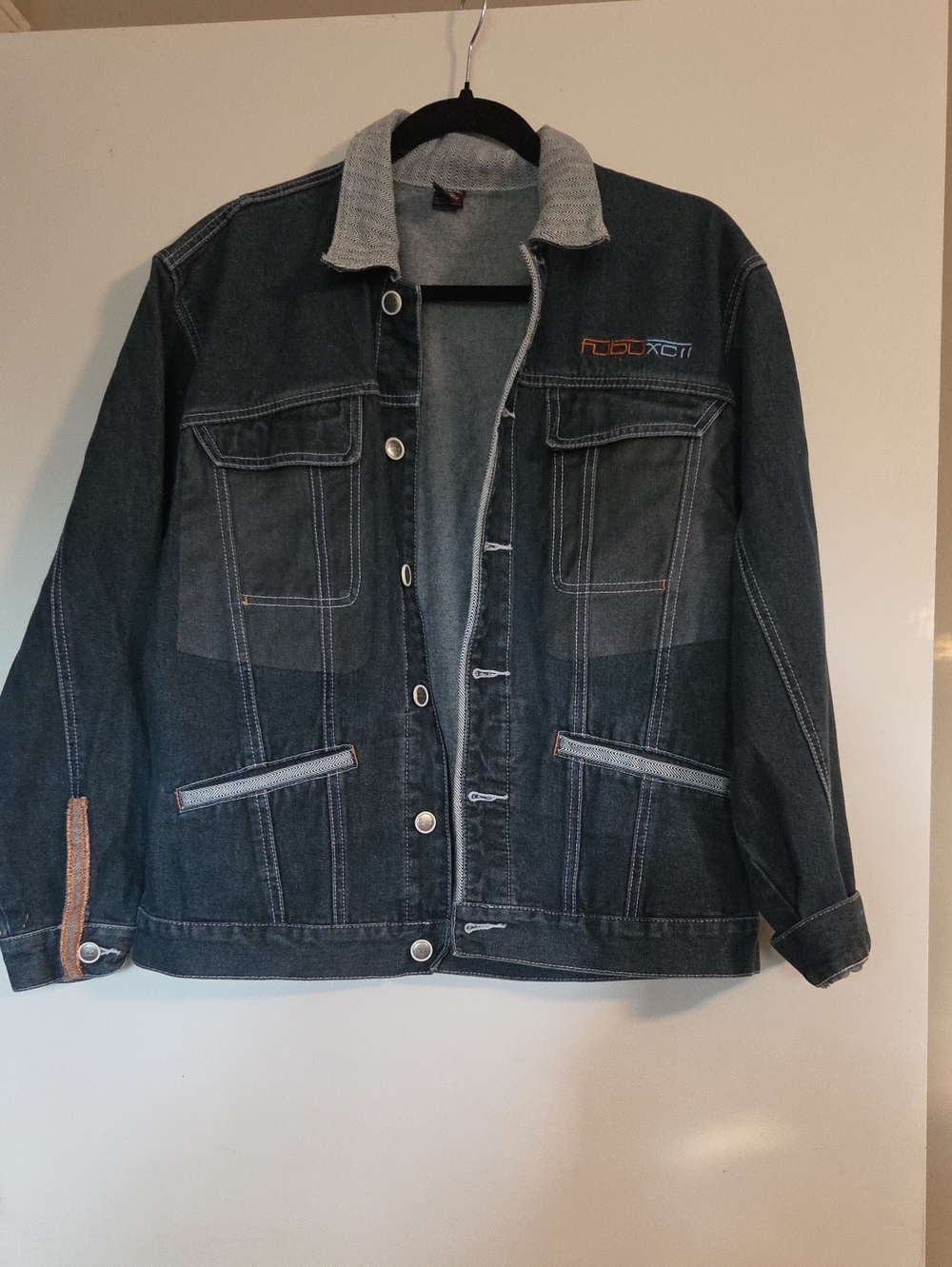FUBU Boy's Dark Gray Denim Jacket with Light Gray Collar